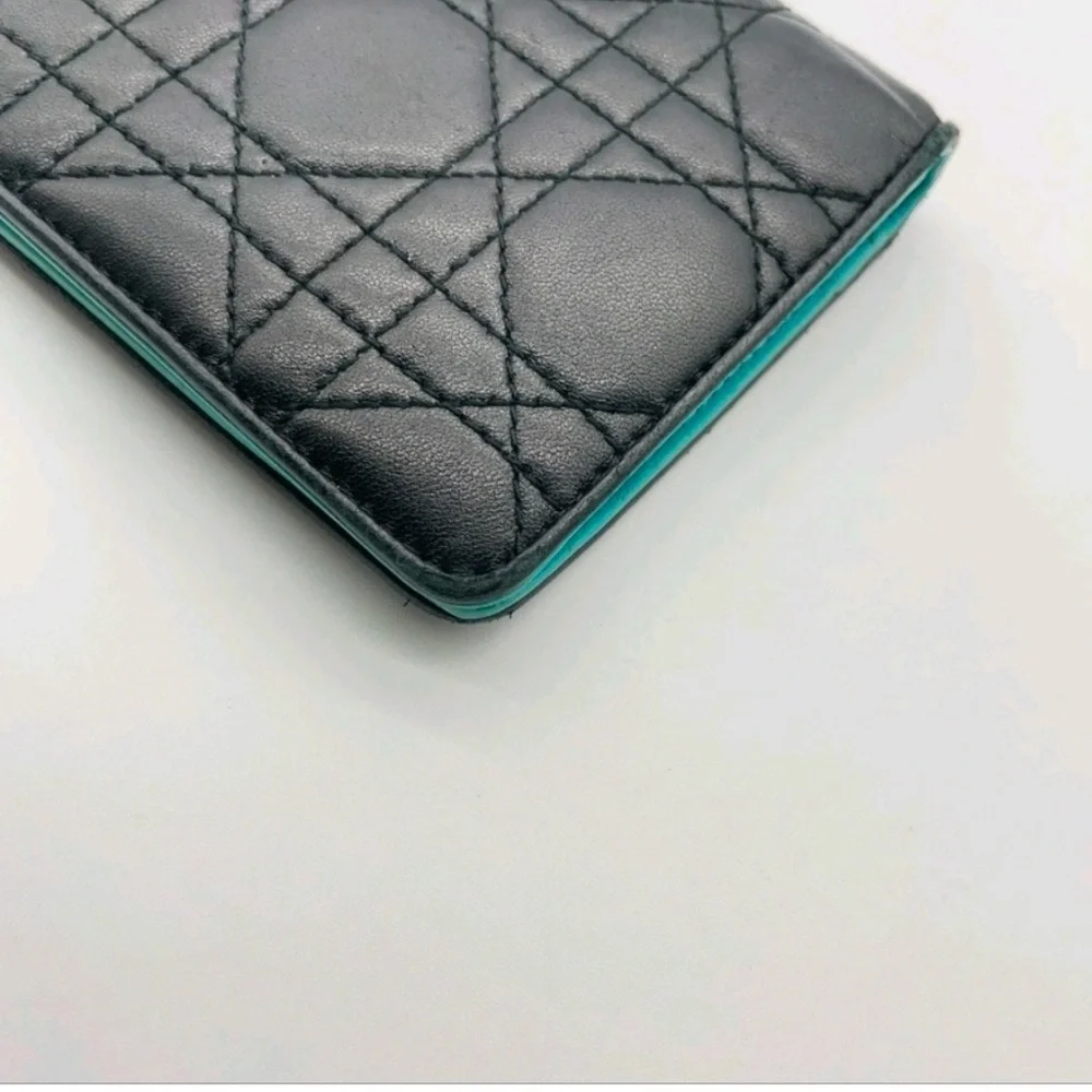 ✨💎DIOR💎💚 Black Quilted Lady Cannage Zip Wallet with Blue  & Silver Charms!